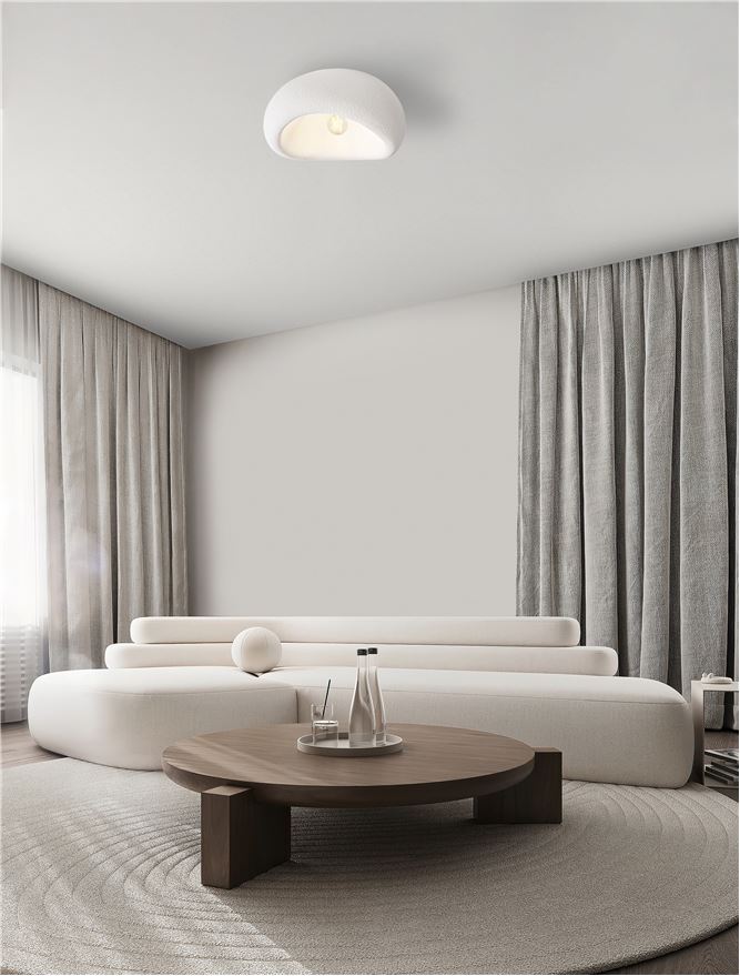 LEF Small Sandy White Polyurethane & Resin Quaver Flush Ceiling Light - ID 13567