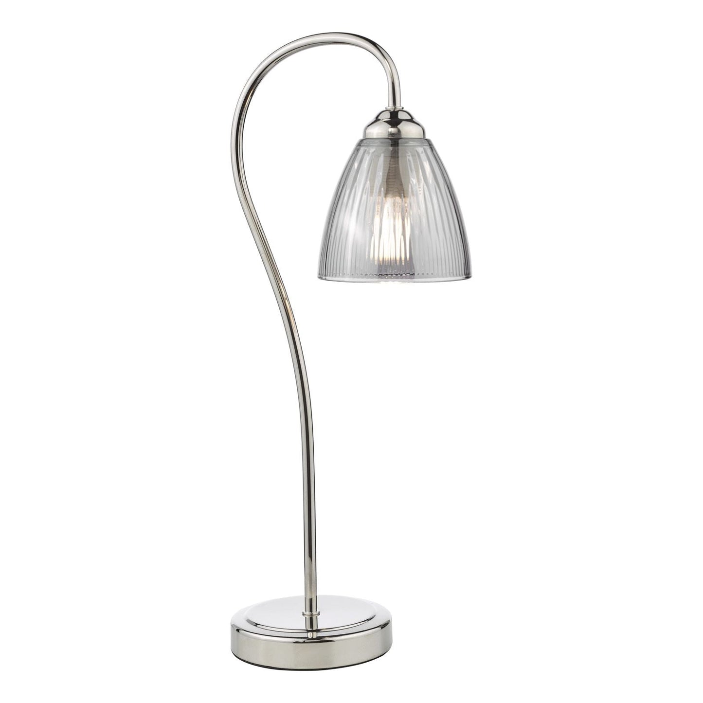 Polished Nickel and Smoked Ribbed Glass Table Lamp - ID 13432