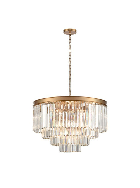 PERO Circular Tiered Small 65cm Brushed Brass Metal & Crystal Pendant - ID 12867