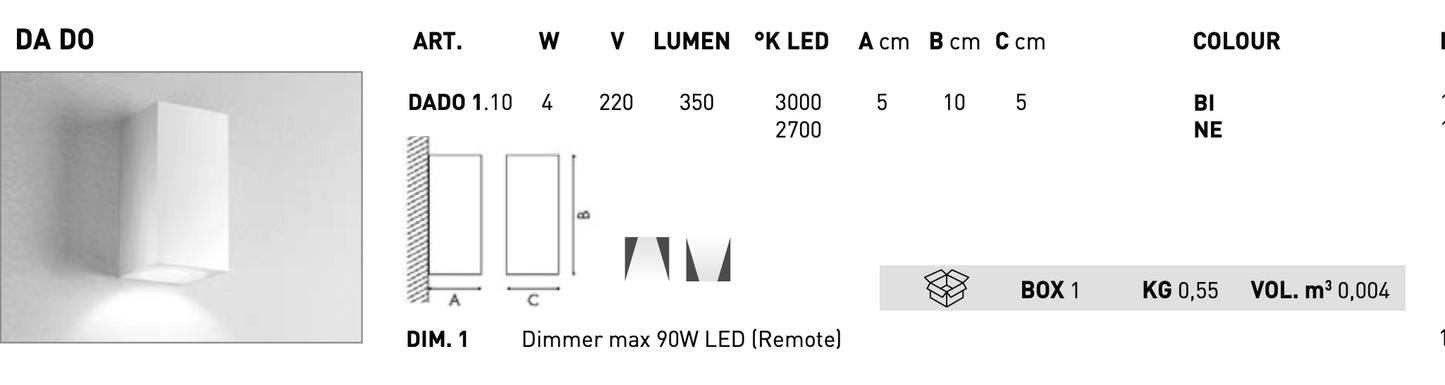Icone DA DO 2.10 NE WALL LIGHT - EX DISPLAY ONE ONLY