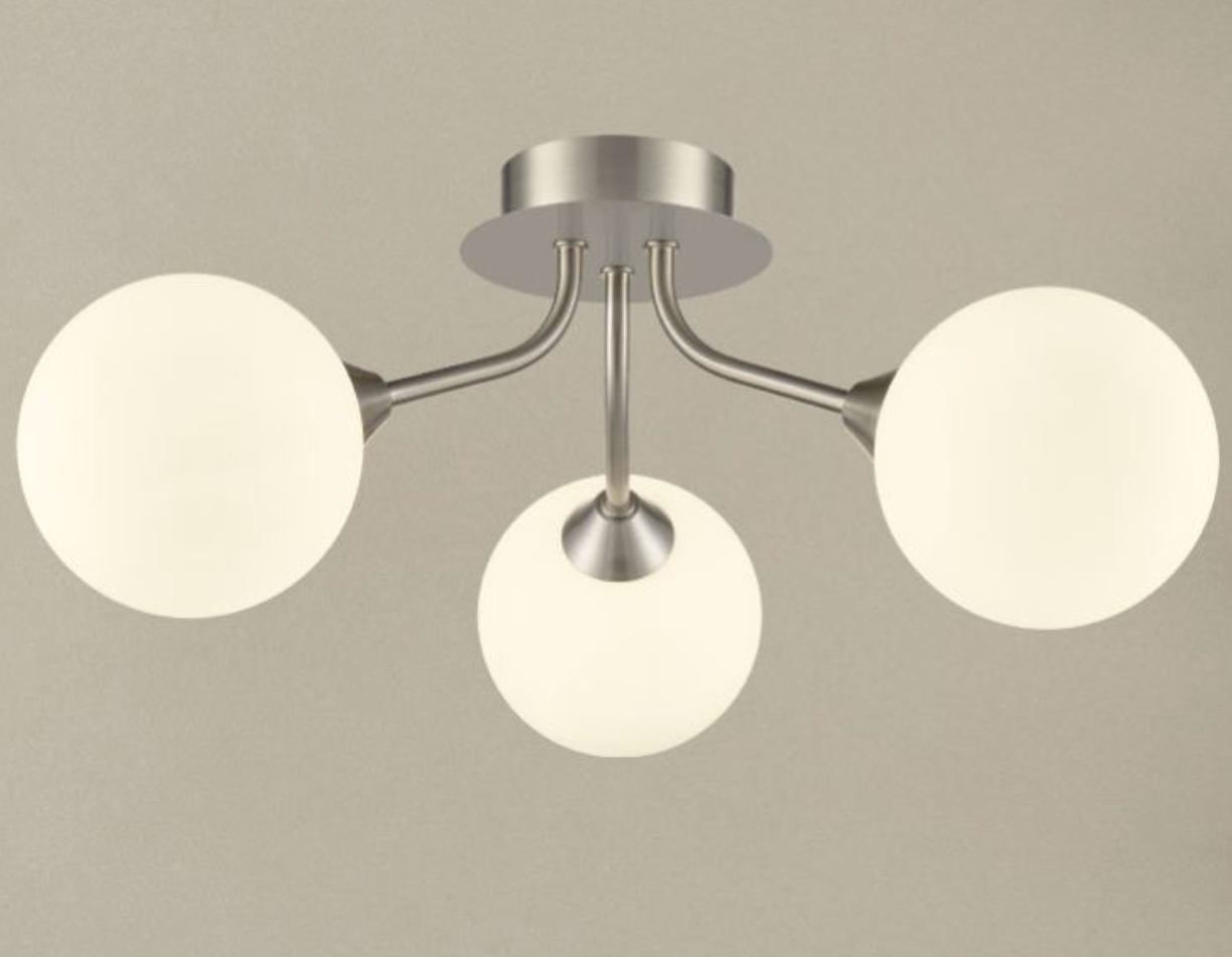 3 Light Semi-Flush, Opal Glass, Matt Nickel - ID 13145