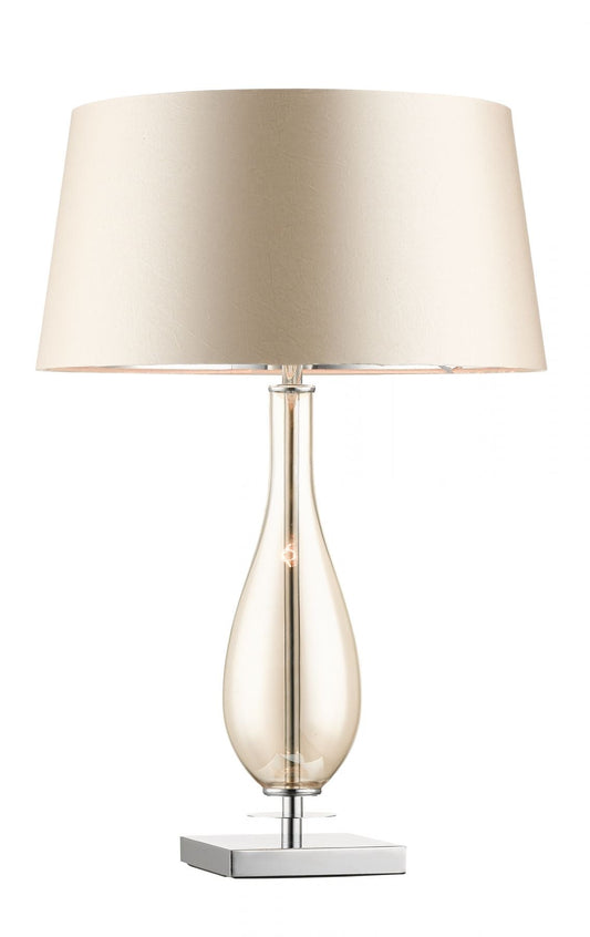 DIO Amber Glass Table Lamp with Golden Satin Tapered Shade - ID 13329