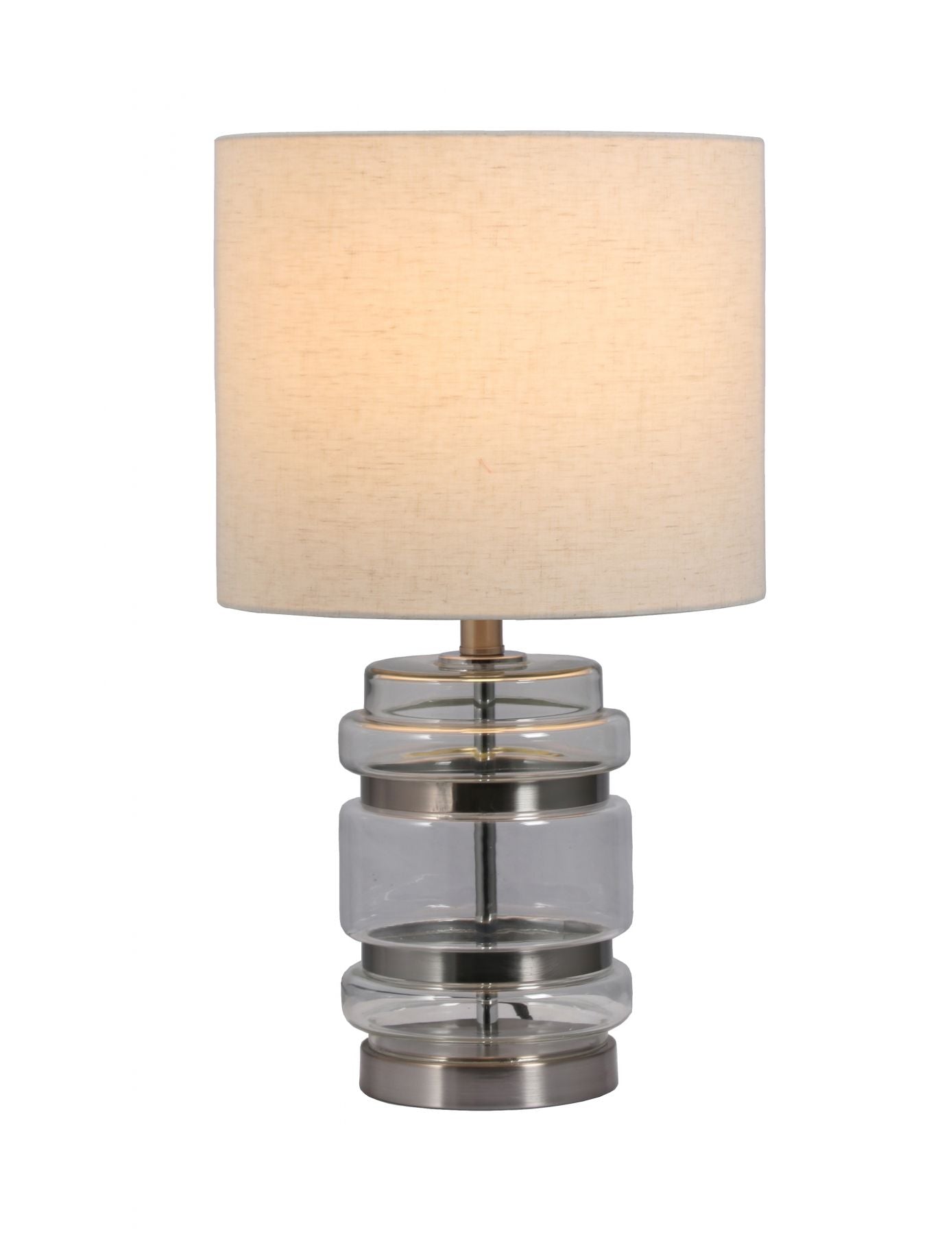HAR Satin Chrome Glass Table Lamp with Cream Linen Shade ID