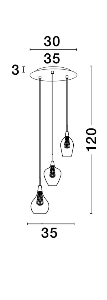 Clear Glass and Gold Mesh Triple Pendant - ID 9282