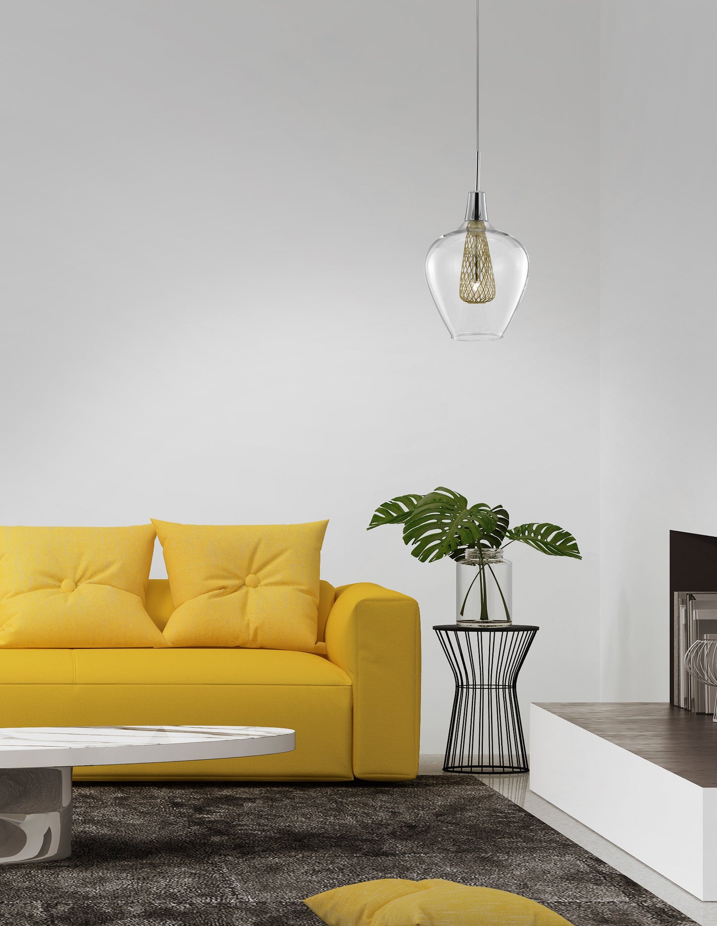 Clear Glass and Gold Mesh Single Pendant - ID 9364