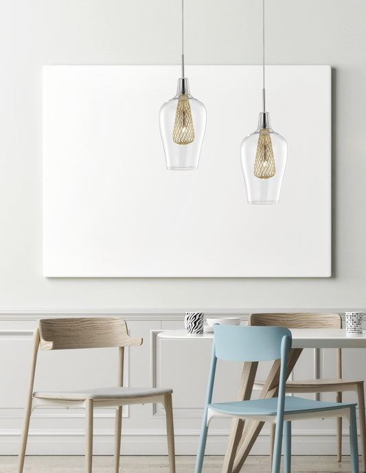 Clear Glass and Gold Mesh Single Pendant - ID 9365