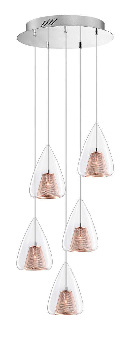 Copper Mesh and Glass 5 Lamp Multi Pendant - ID 7000