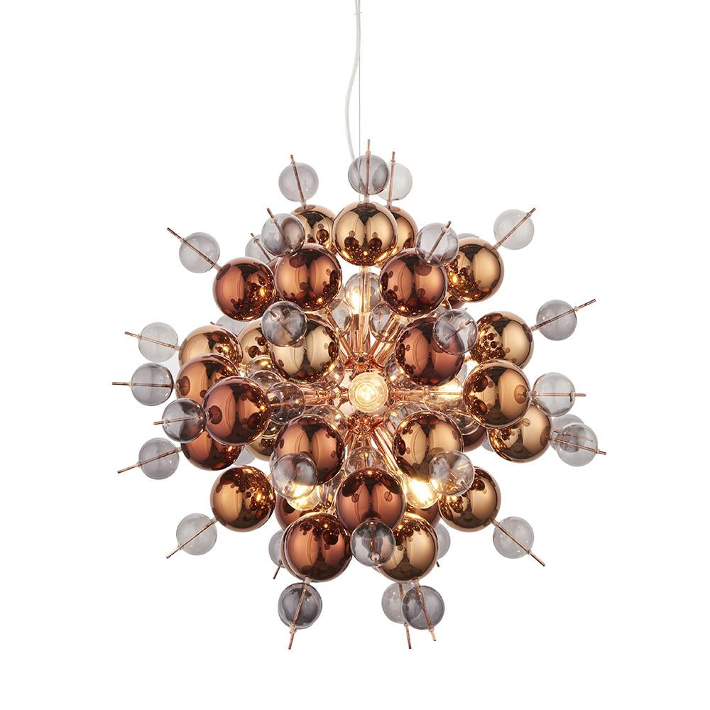 Copper Mirror & Tinted Glass Chandelier With Copper Chrome Metalwork - ID 11122