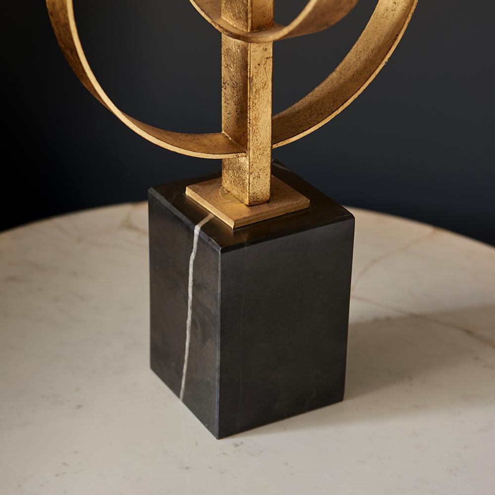 Hoop Detail Table Lamp In Gold Leaf With Teal Satin Fabric & Marble Base - ID 11186