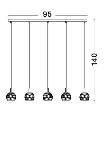 LAR Clear Glass & Chrome Aluminium 5 Light Linear Bar Pendant - ID 10564