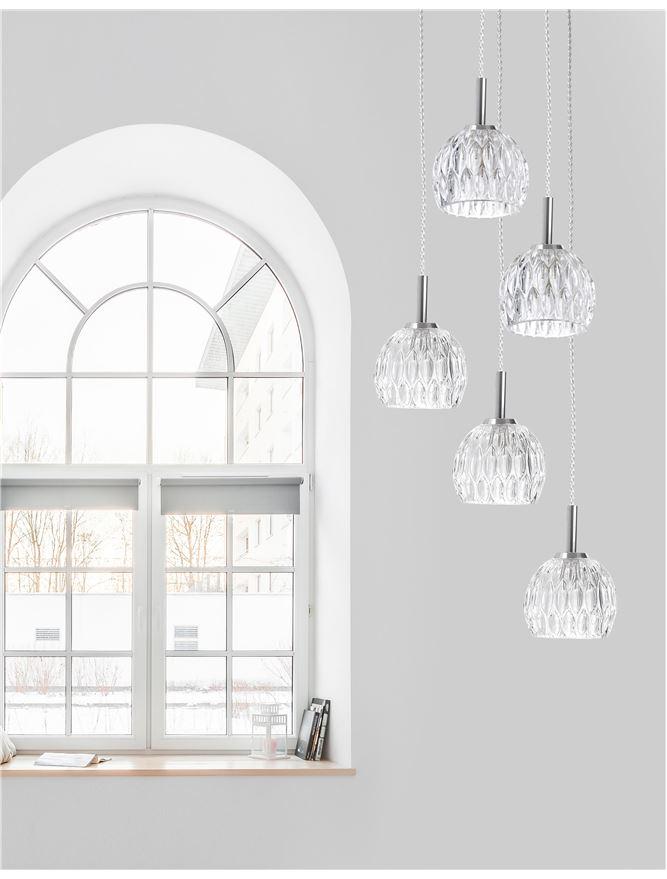 LAR Clear Glass & Chrome Aluminium 5 Light Multiple Drop Pendant - ID 10565