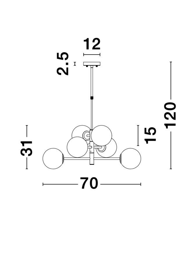 IMP Black Metal & Opal Orb 6 Light Ceiling Light - ID 10653