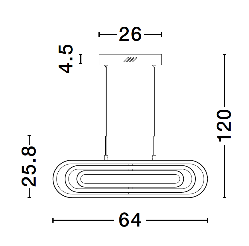 ART Gold Aluminium & Acrylic 3 Ring Oval Adjustable Pendant - ID 10090