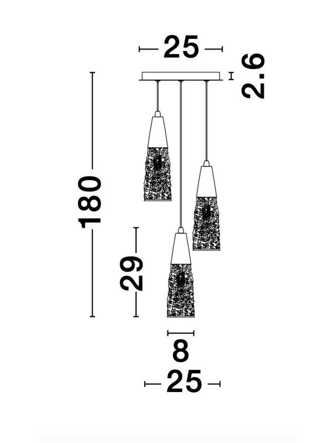 KOV Clear Structured Glass & Brushed Gold Multi Drop Pendant - ID 10551