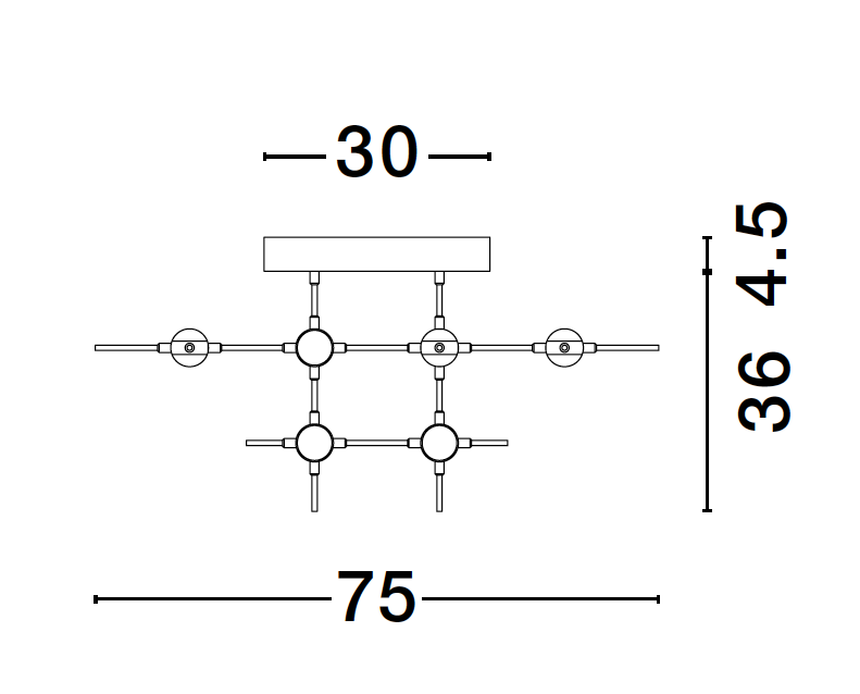 ATO Gold Metal & Acrylic 36 Lamp Molecule Semi Flush Ceiling Light With Remote Control - ID 10080