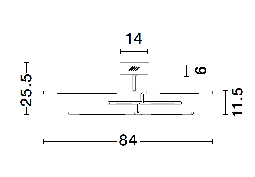 RAC Black Metal & Acrylic Tubular 6 Lamp Adjustable Ceiling Light - ID 10112