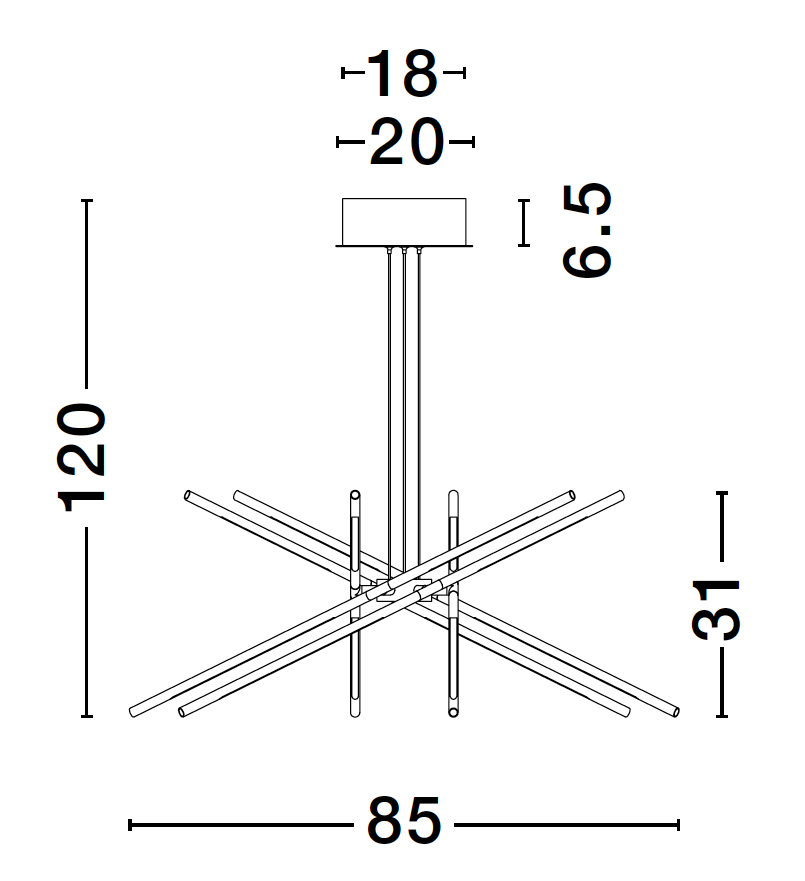 RAC Black Metal & Acrylic Tubular 12 Lamp Adjustable Pendant With Remote Control - ID 10107