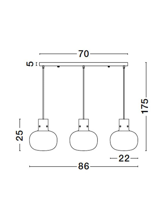 CIN Clear Glass & Brass Gold Metal Linear 3 Lamp Bar Pendant - ID 11802