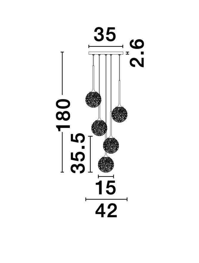 MIRA Clear Structured Glass & Brass Gold Steel 5 Light Multi Pendant - ID 10549