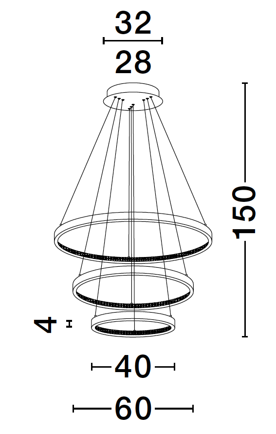 PRE Dimmable Gold & Acrylic Tripple Ring Pendant - ID 10064