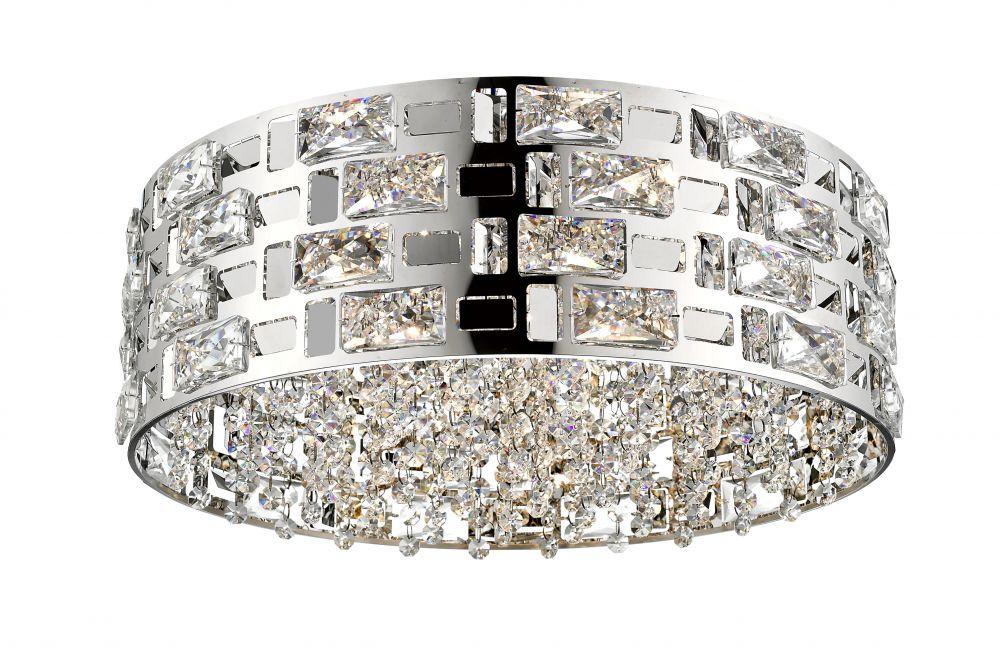DIR C&C Chrome & Crystal Six Lamp Large Flush Ceiling Light - ID 11027