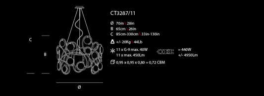 Serip Lines 11 Lamp Bespoke Chandelier - London Lighting - 2