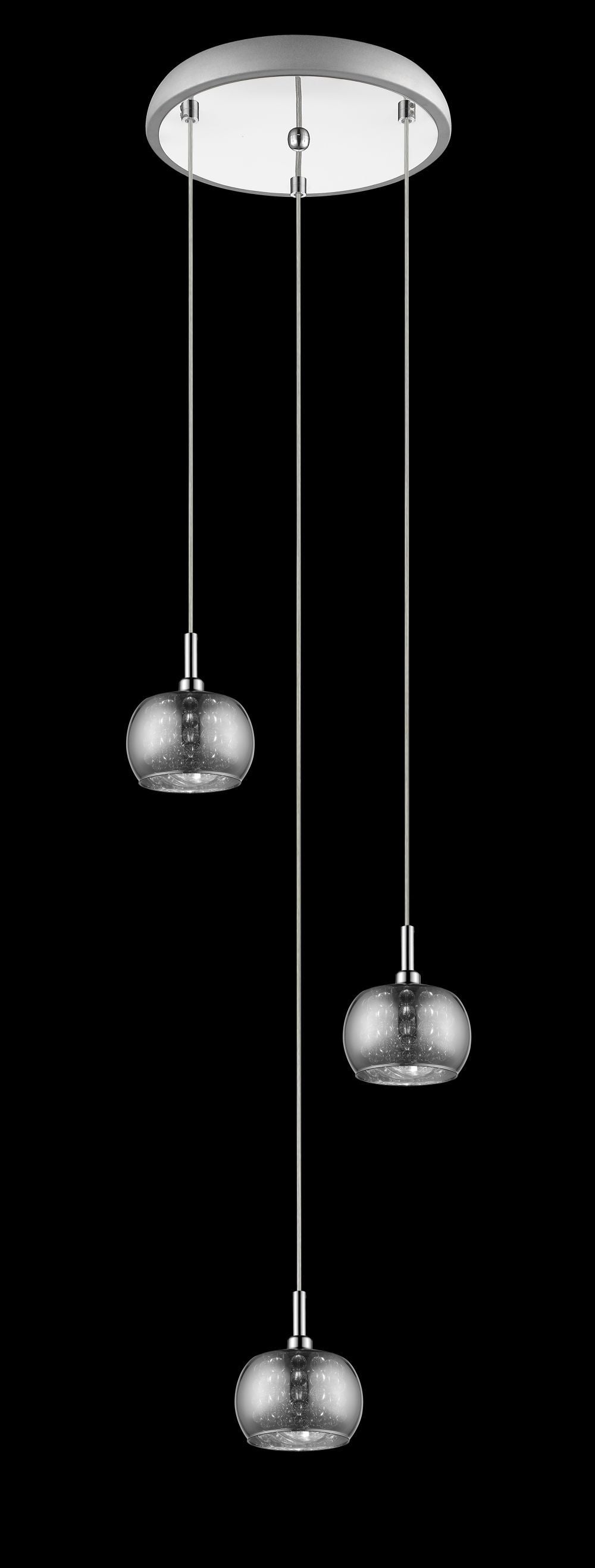 Smoked Glass & Chrome 3 Lamp Cluster Pendant With Glass Beads - ID 6403