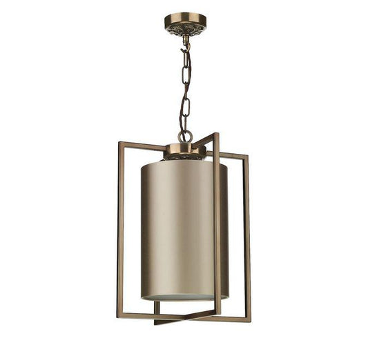 Chiswick Antique Brass Rectangular Frame Lantern Pendant with Shade Colour Options - ID 10166