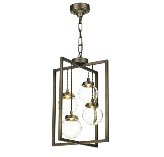 Chiswick Antique Brass 4 Globe Rectangular Frame Lantern Pendant - ID 6960