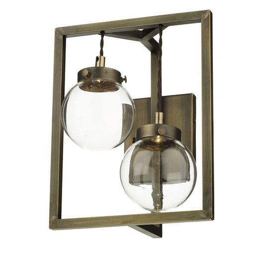 Chiswick Antique Brass 2 Globe Rectangular Frame Wall Light - ID 6961