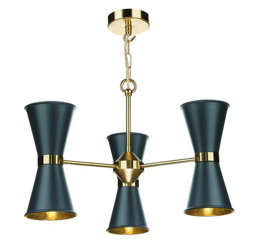 Hyde Brass and Blue Up and Downlight 6 Light Pendant/Semi Flush - ID 10044