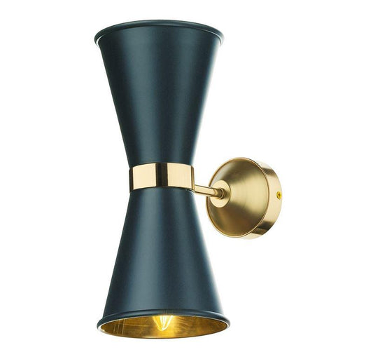 Hyde Brass and Matt Smoke Blue Double Wall Light - ID 7874