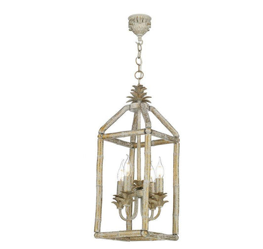 Pagoda Crackle Gold/Cream Bamboo Lantern Pendant - ID 10177