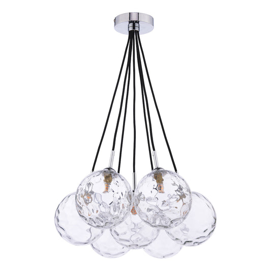 DIMPLE 7 Light Cluster Pendant In Polished Chrome With Clear Dimpled Glass - ID 12199