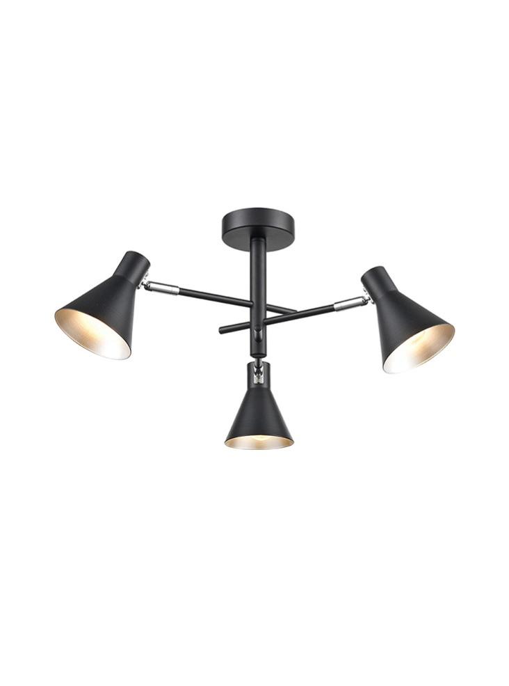 SKO Black & Silver Scooped 3 Arm Semi-Flush Ceiling Light - 10995