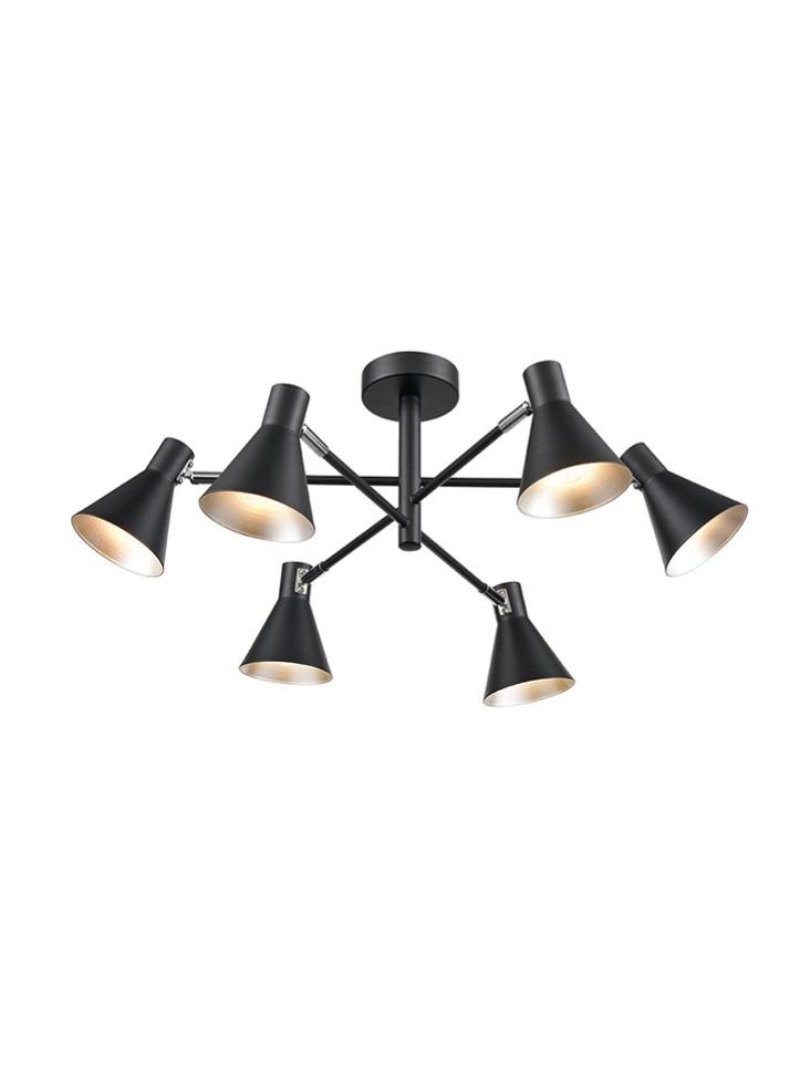 SKO Black & Silver Scooped 6 Arm Semi-Flush Ceiling Light - 10994