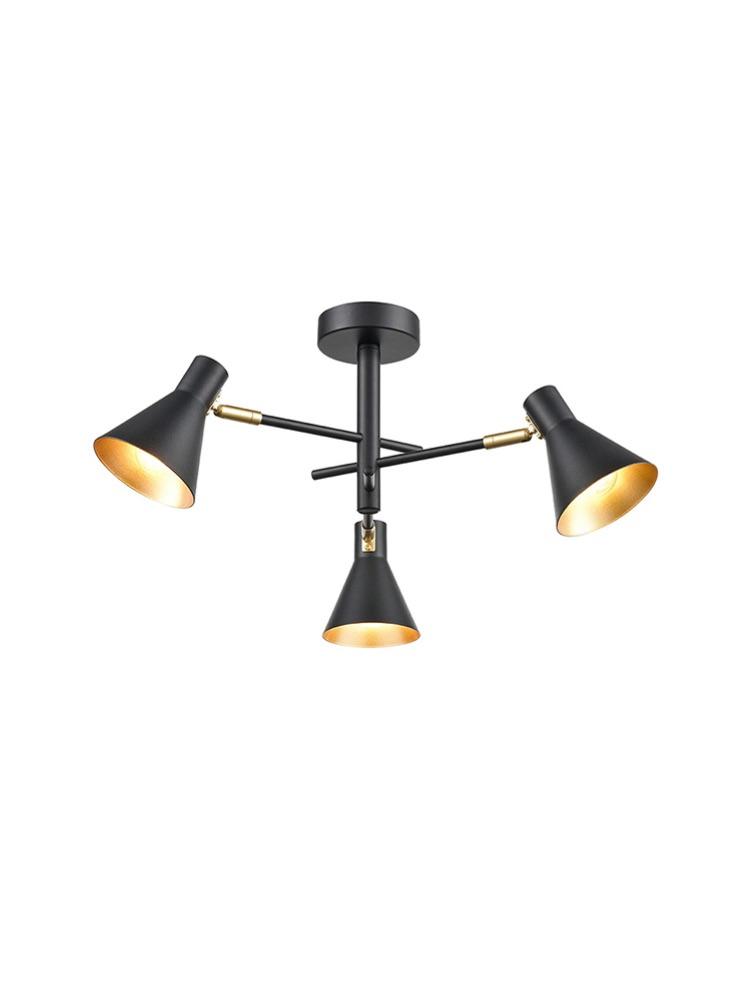 SKO Black & Gold Scooped 3 Arm Semi-Flush Ceiling Light - 10991