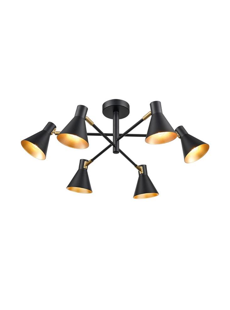 SKO Black & Gold Scooped 6 Arm Semi-Flush Ceiling Light - 10990