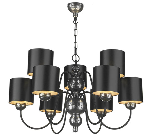 Garbo Pewter & Black 9 Lamp Chandelier - London Lighting - 1
