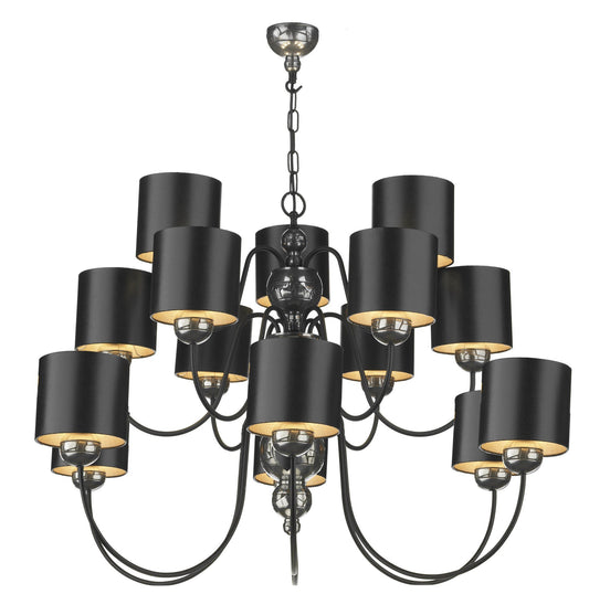 Garbo Pewter & Black 15 Lamp Chandelier - London Lighting - 1