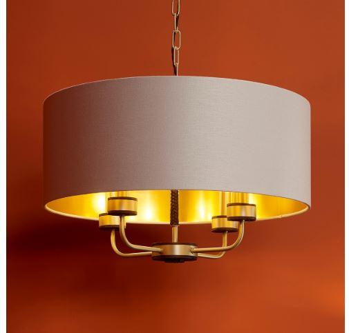 Hunter 4 Light Brass & Brown Pendant With Swan (Light Grey) & Gold Shade (Shade Colour Options Available) - ID 10271