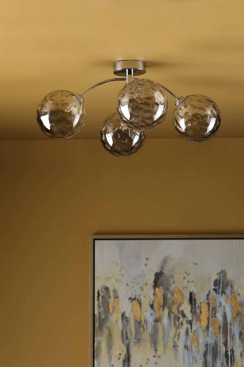 DIMPLE 4 Light Semi-Flush In Polished Chrome With Smoked Dimpled Glass - ID 12204