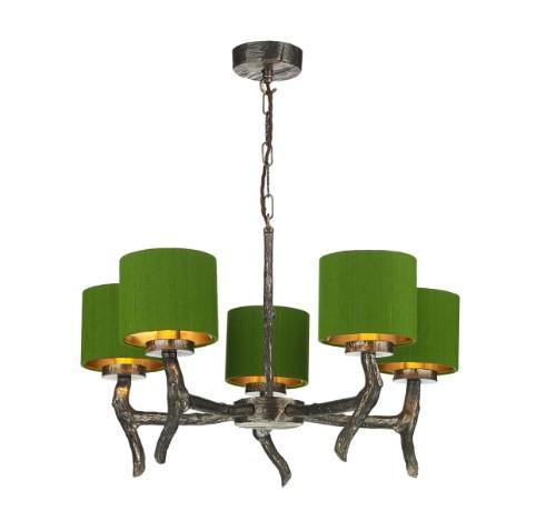 Joshua Bronze 5 Light Pendant with Olive Green Silk Shades (other shade colours available) - ID 10260