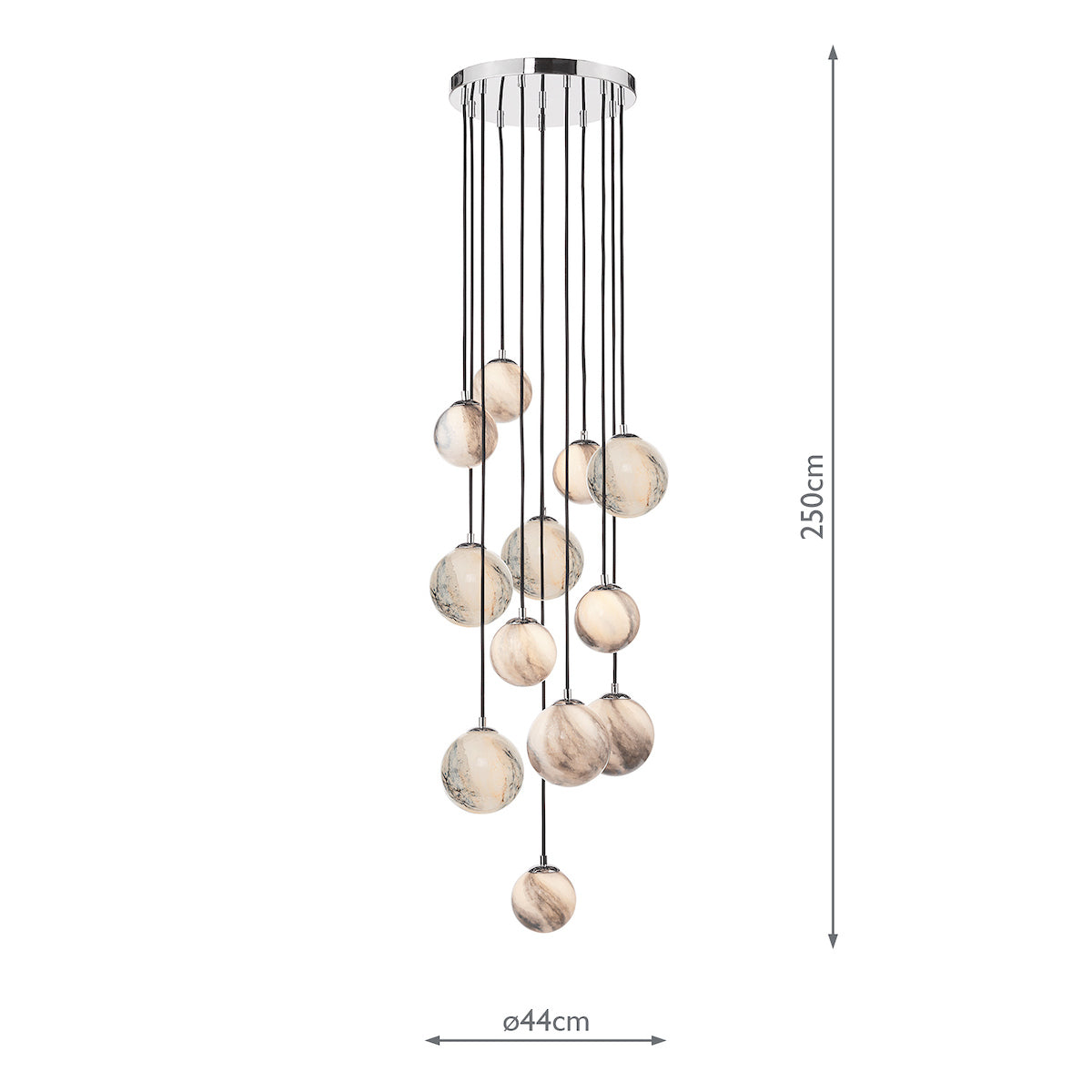 MIK Extended Drop 12 Light Glass & Chrome Planetary Multi Pendant - ID 12226