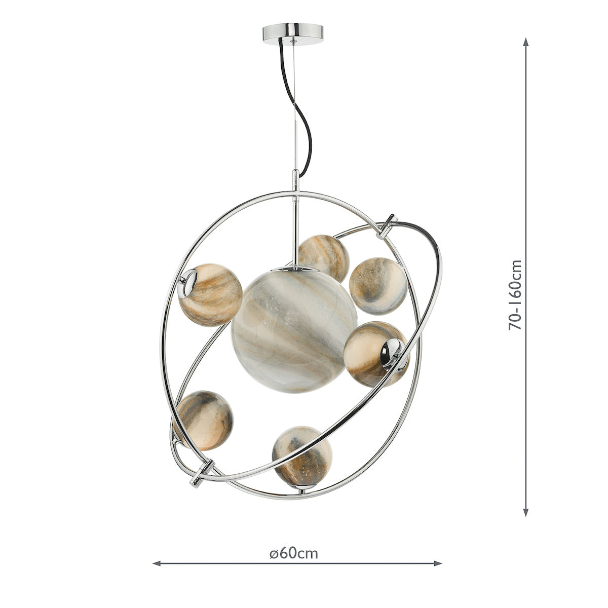 MIK 7 Light Glass & Chrome Planetary Pendant - ID 12222