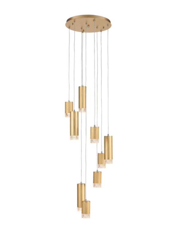 Stepton Brushed Satin Gold & Textured Glass 9 Light Multiple Drop Pendant - ID 10629