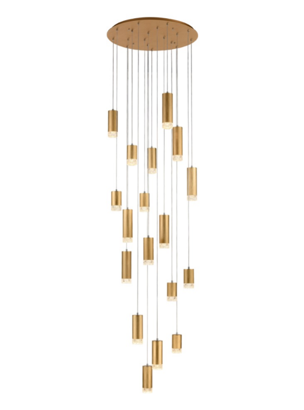 Stepton Brushed Satin Gold & Textured Glass 18 Light Multiple Drop Pendant - ID 10630
