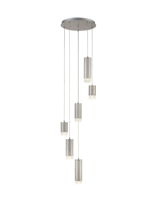 Stepton Brushed Satin Nickel & Textured Glass 6 Light Multiple Drop Pendant - ID 10631