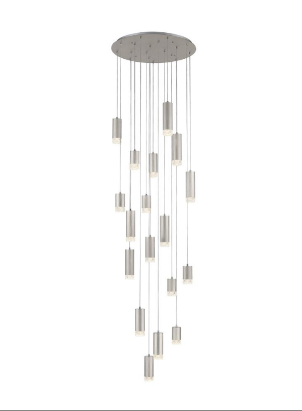 Stepton Brushed Satin Nickel & Textured Glass 18 Light Multiple Drop Pendant - ID 10634