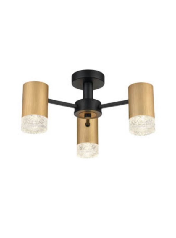 Stepton Brushed Satin Gold & Textured Glass 3 Light Semi Flush - ID 9851
